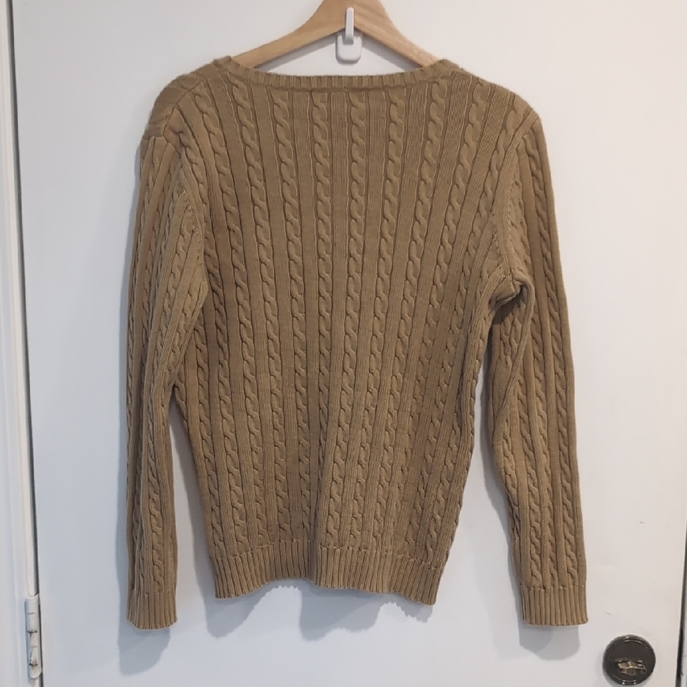 Ralph Lauren Women's V-Neck Cable Knit Sweater Tan Size Large - Picture 4 of 5